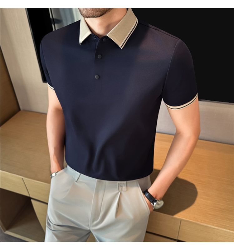 Short-Sleeve Contrast Trim Polo Shirt