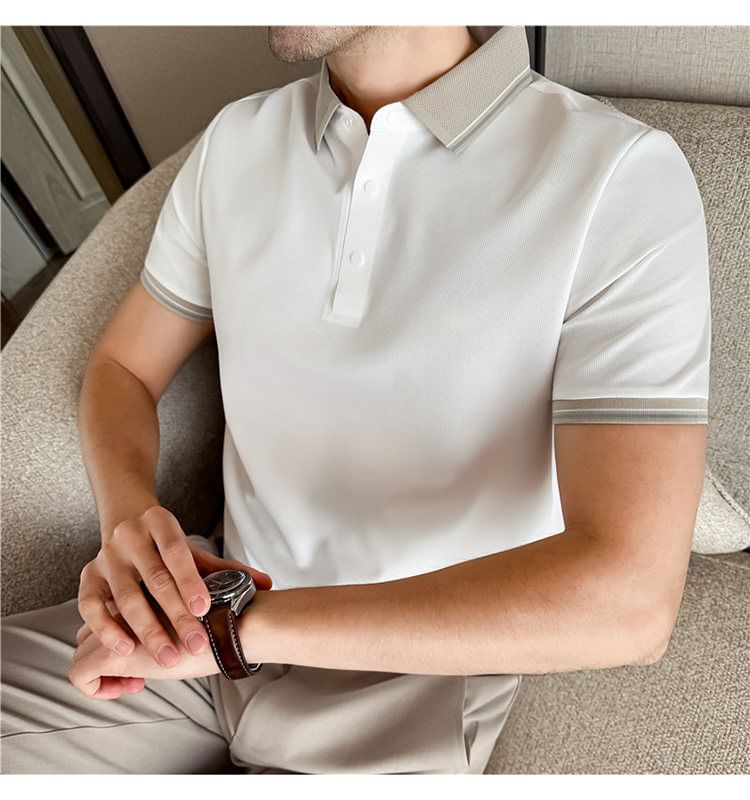 Short-Sleeve Contrast Trim Polo Shirt
