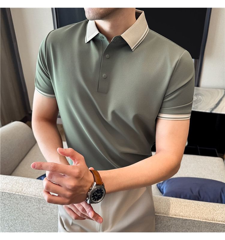 Short-Sleeve Contrast Trim Polo Shirt