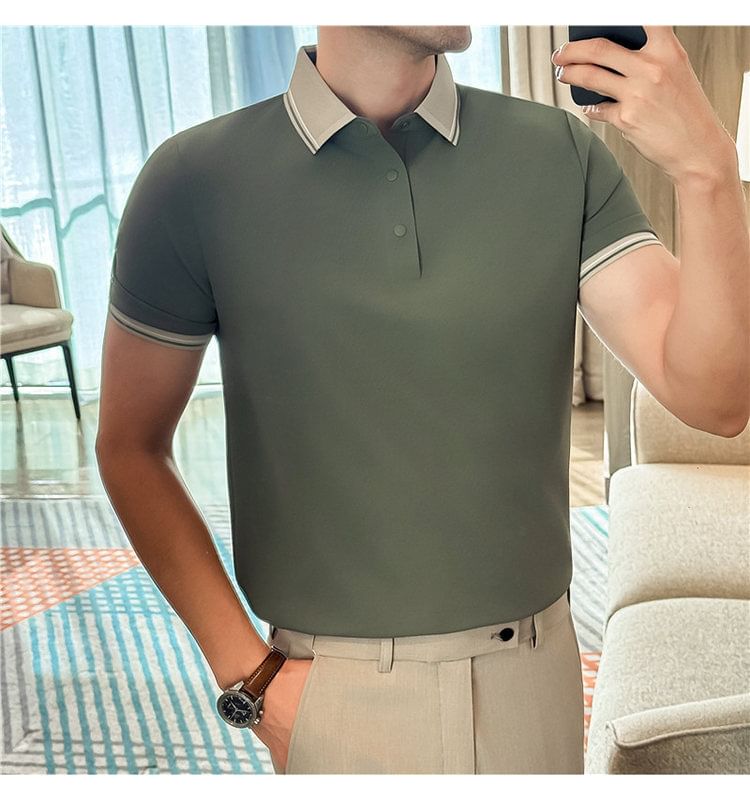 Short-Sleeve Contrast Trim Polo Shirt
