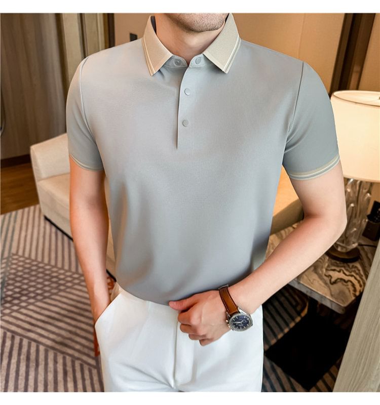 Short-Sleeve Contrast Trim Polo Shirt