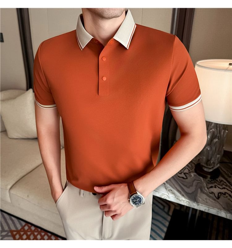 Short-Sleeve Contrast Trim Polo Shirt