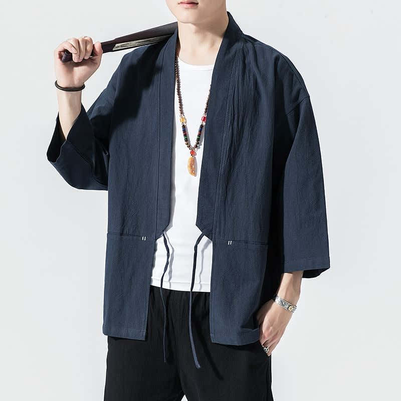 3/4 Sleeve Contrast Stitch Tie Front Hanfu Jacket