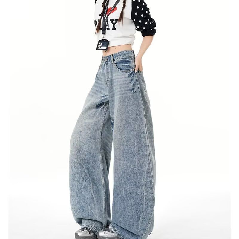 Mid Rise Washed Barrel Leg Baggy Jeans