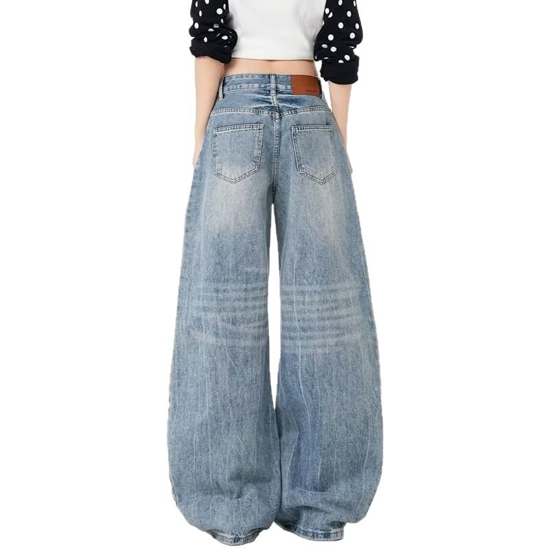 Mid Rise Washed Barrel Leg Baggy Jeans