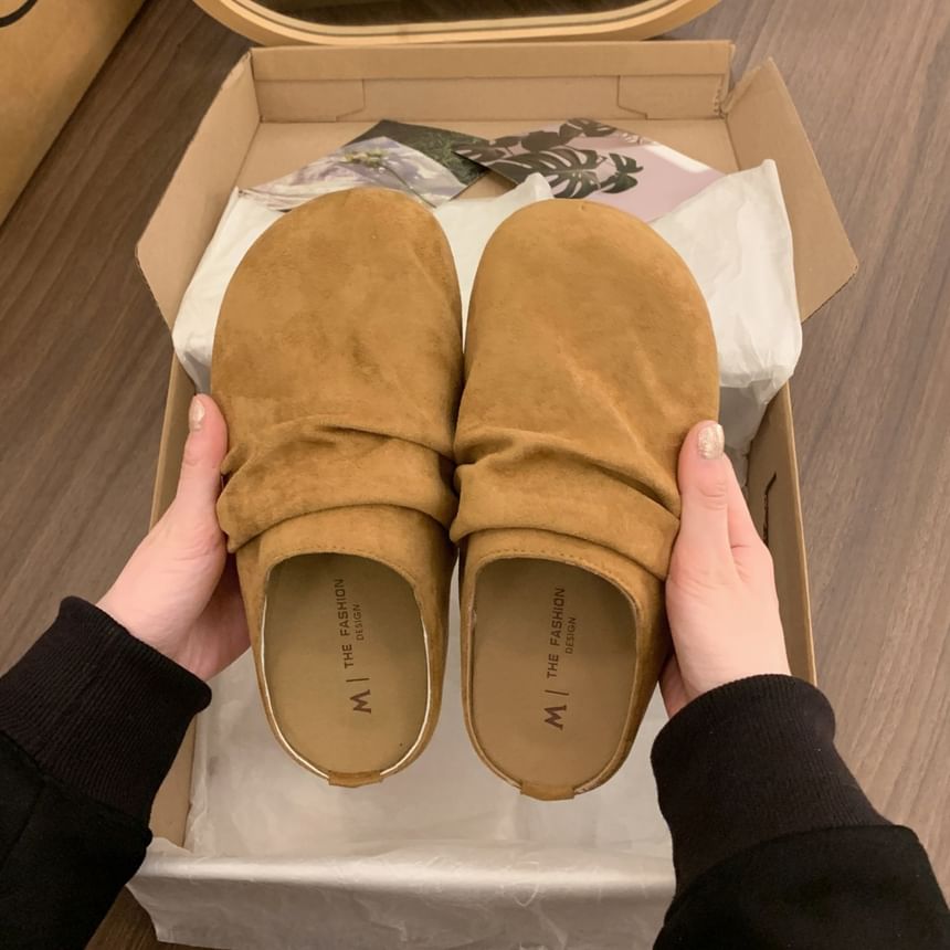 Platform Ruched Faux Suede Mules