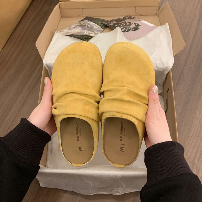 Platform Ruched Faux Suede Mules