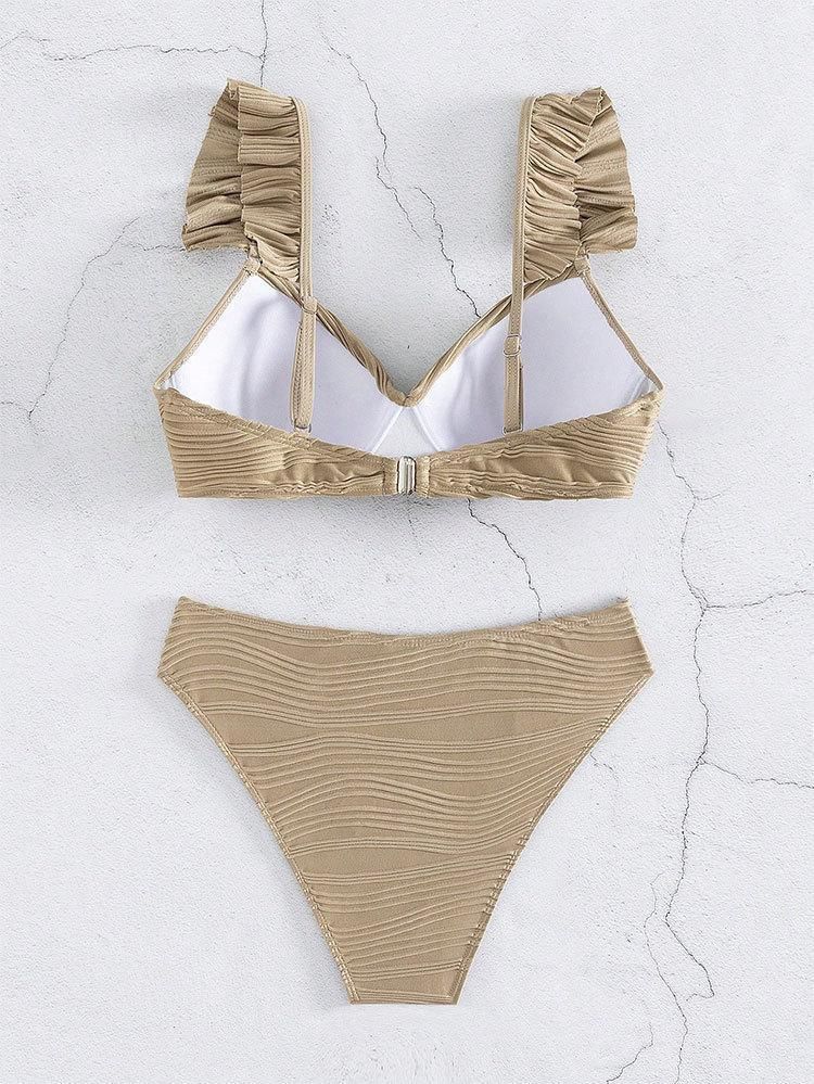 Set: Frill Trim Plain Bikini Top + Bottom