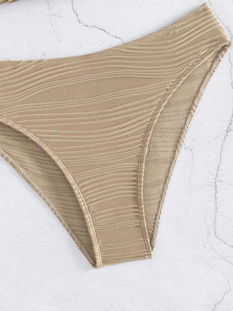 Set: Frill Trim Plain Bikini Top + Bottom