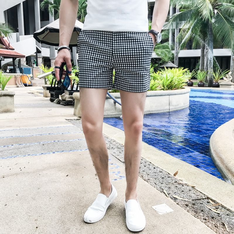 Mid Rise Plaid Swim Shorts