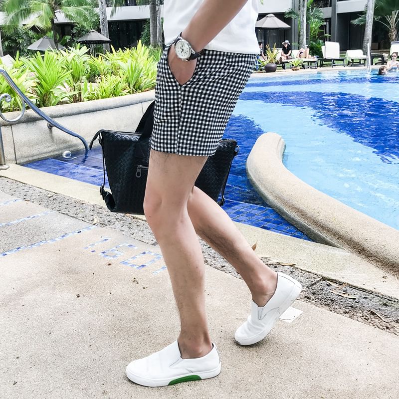 Mid Rise Plaid Swim Shorts