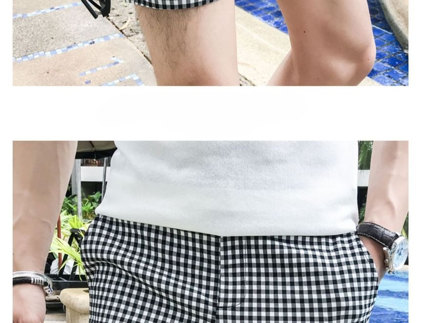 Mid Rise Plaid Swim Shorts
