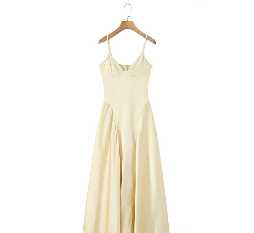 Sweetheart Neck Spaghetti Strap Plain Satin Maxi Dress