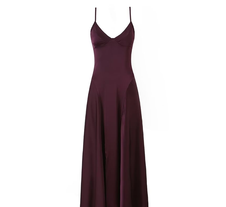 Sweetheart Neck Spaghetti Strap Plain Satin Maxi Dress
