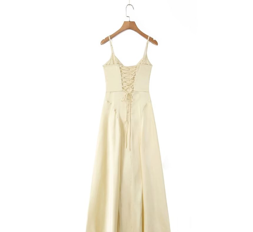 Sweetheart Neck Spaghetti Strap Plain Satin Maxi Dress