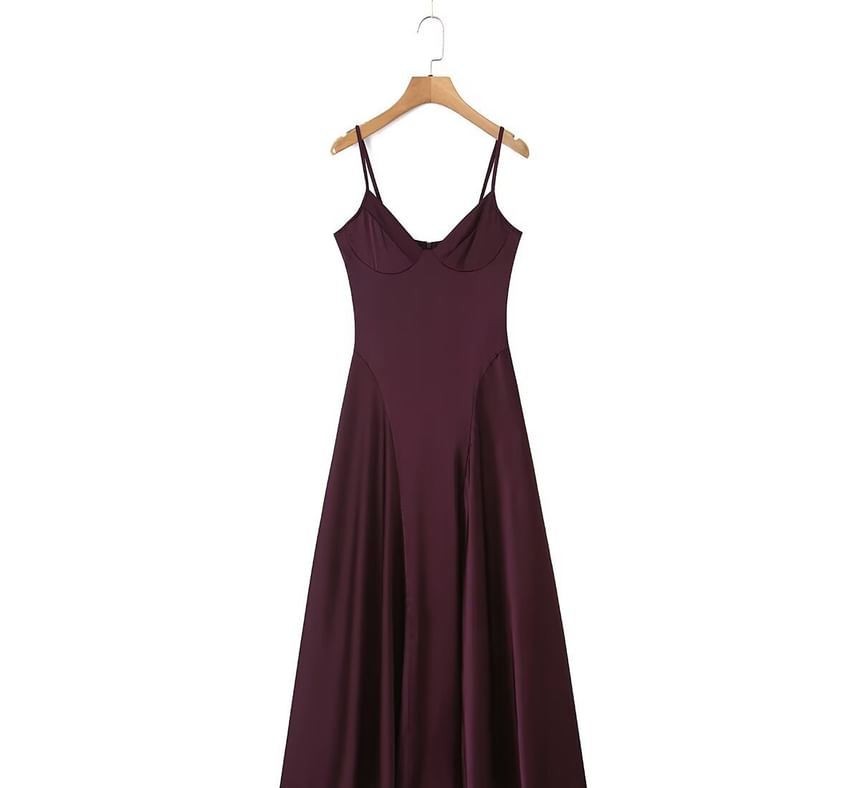 Sweetheart Neck Spaghetti Strap Plain Satin Maxi Dress