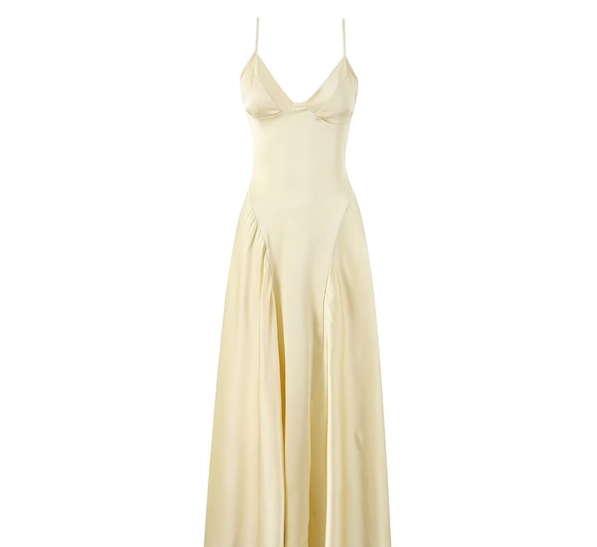 Sweetheart Neck Spaghetti Strap Plain Satin Maxi Dress