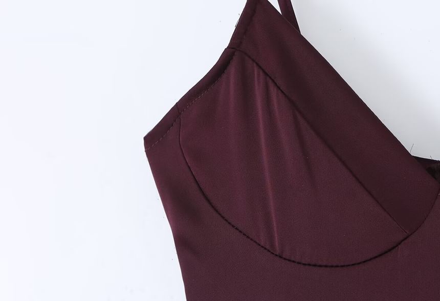 Sweetheart Neck Spaghetti Strap Plain Satin Maxi Dress