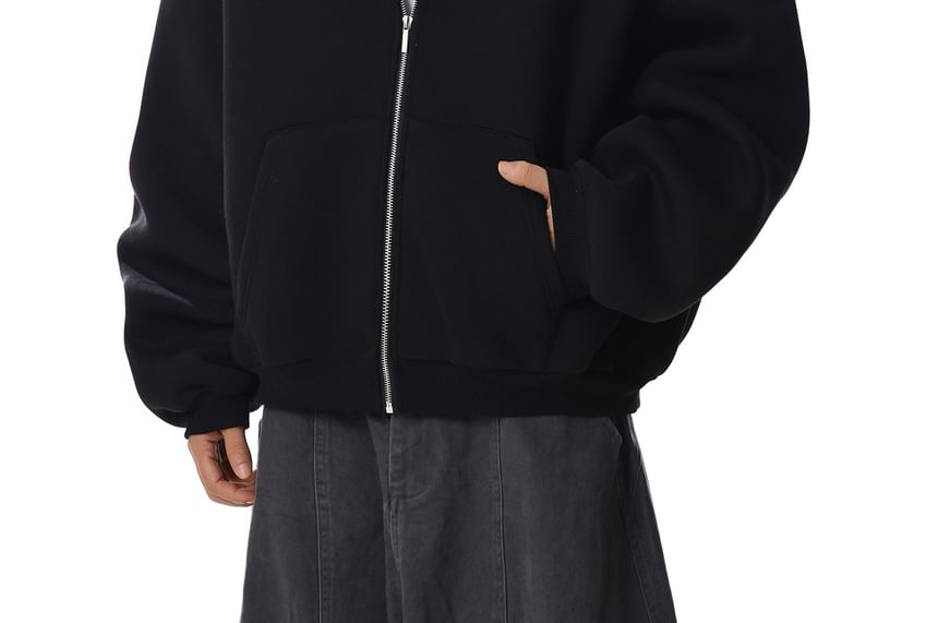 Plain Boxy Zip-Up Hoodie