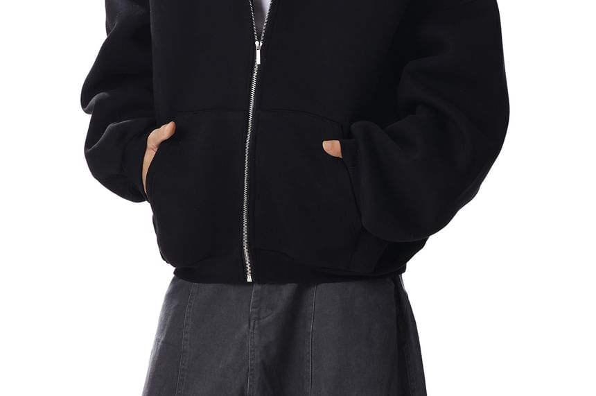 Plain Boxy Zip-Up Hoodie