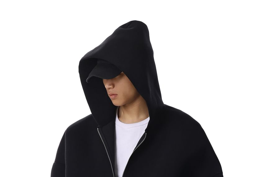 Plain Boxy Zip-Up Hoodie