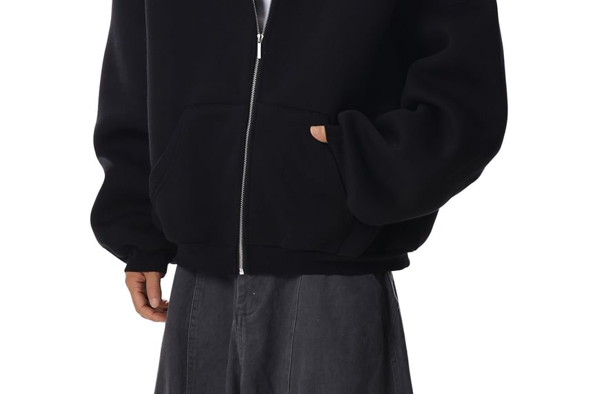 Plain Boxy Zip-Up Hoodie