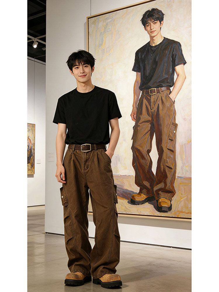Mid Rise Plain Wide Leg Cargo Jeans