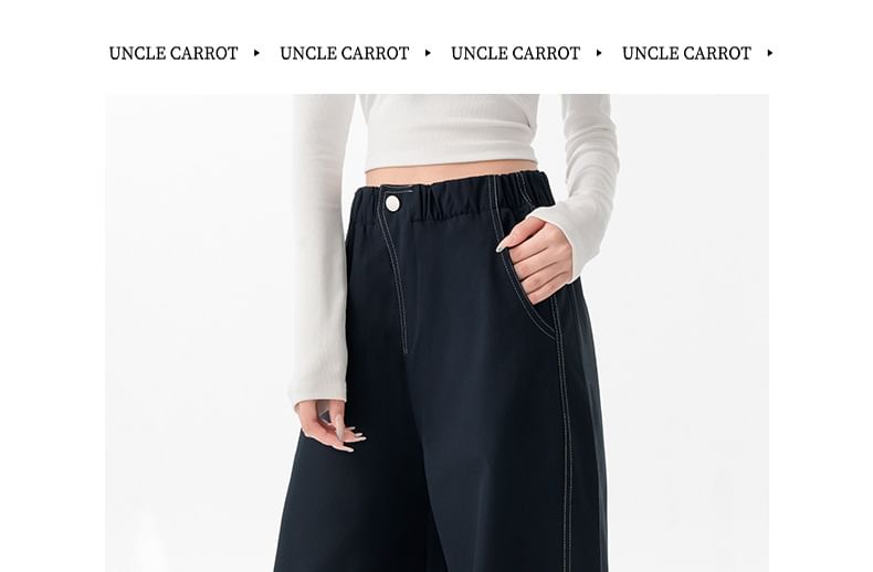 Mid Rise Contrast Stitched Barrel Leg Baggy Jeans