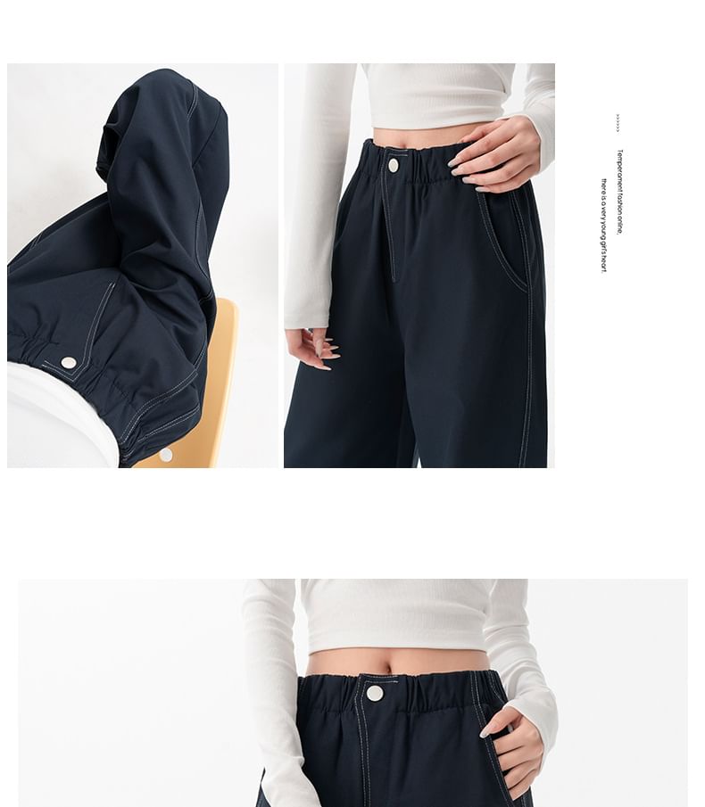 Mid Rise Contrast Stitched Barrel Leg Baggy Jeans