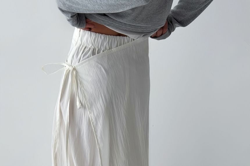 Textured Layered Maxi Skirt with Asymmetric Overlay and Tie
