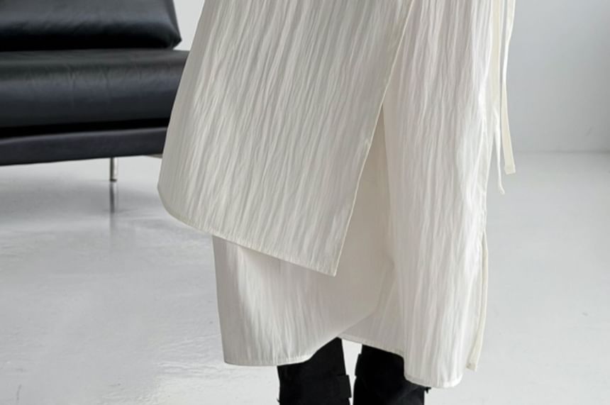 Textured Layered Maxi Skirt with Asymmetric Overlay and Tie