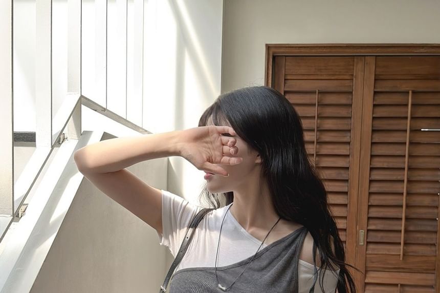 One-Shoulder Mock Two-Piece Tie-Front Top