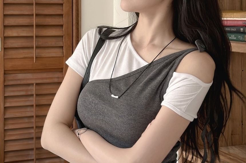 One-Shoulder Mock Two-Piece Tie-Front Top