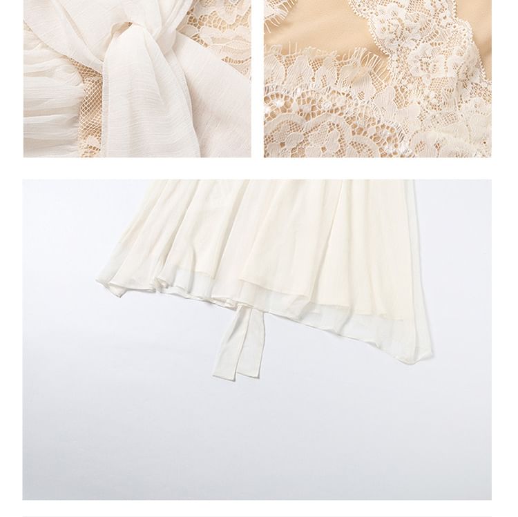 Sleeveless V-Neck Lace Maxi A-Line Dress