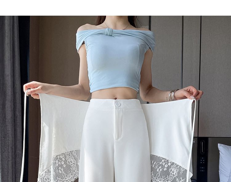 High Waist Plain Lace Skirt Overlay Wide Leg Pants