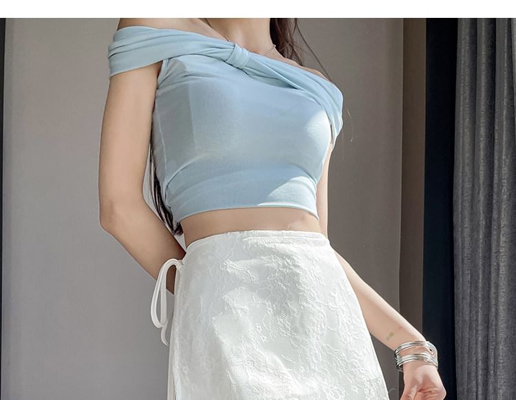 High Waist Plain Lace Skirt Overlay Wide Leg Pants