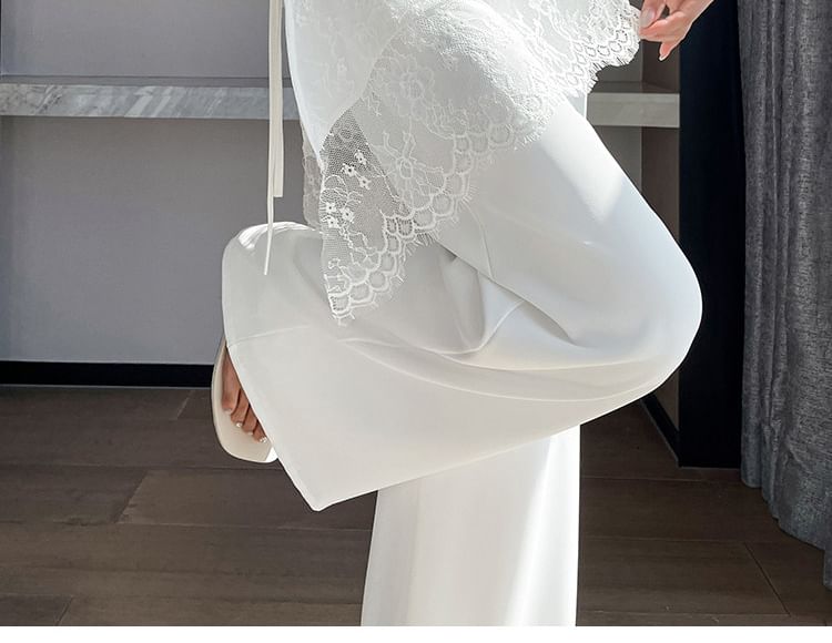 High Waist Plain Lace Skirt Overlay Wide Leg Pants
