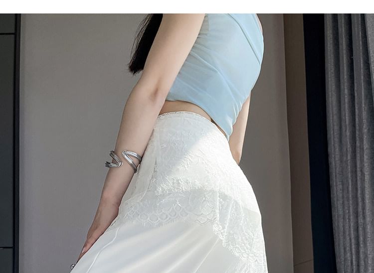 High Waist Plain Lace Skirt Overlay Wide Leg Pants