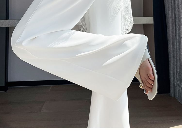 High Waist Plain Lace Skirt Overlay Wide Leg Pants