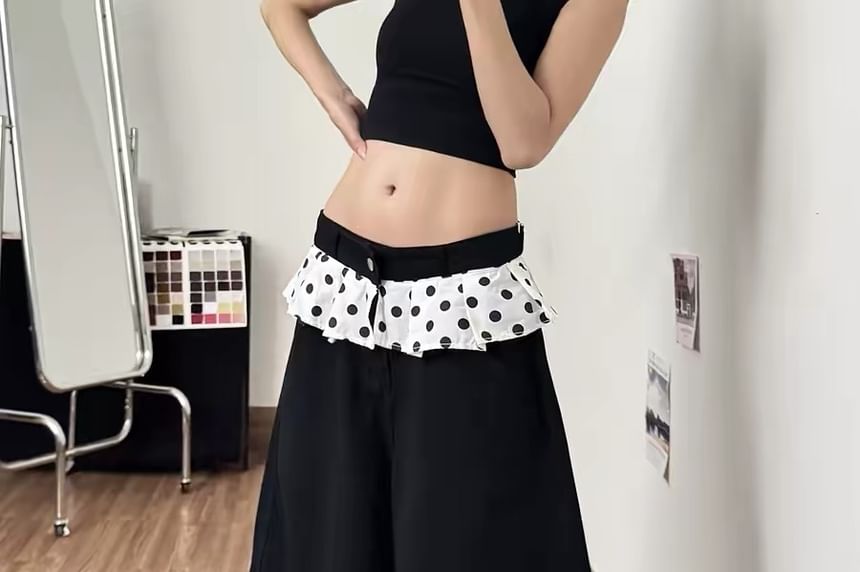 Low Rise Polka Dot Skirt Overlay Barrel Leg Baggy Jeans