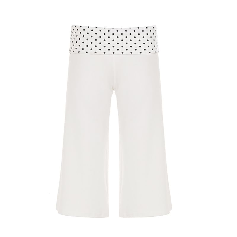 Low Waist Polka Dot Panel Boot-Cut Capri Pants