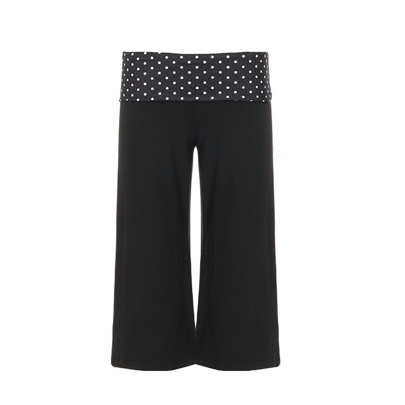 Low Waist Polka Dot Panel Boot-Cut Capri Pants