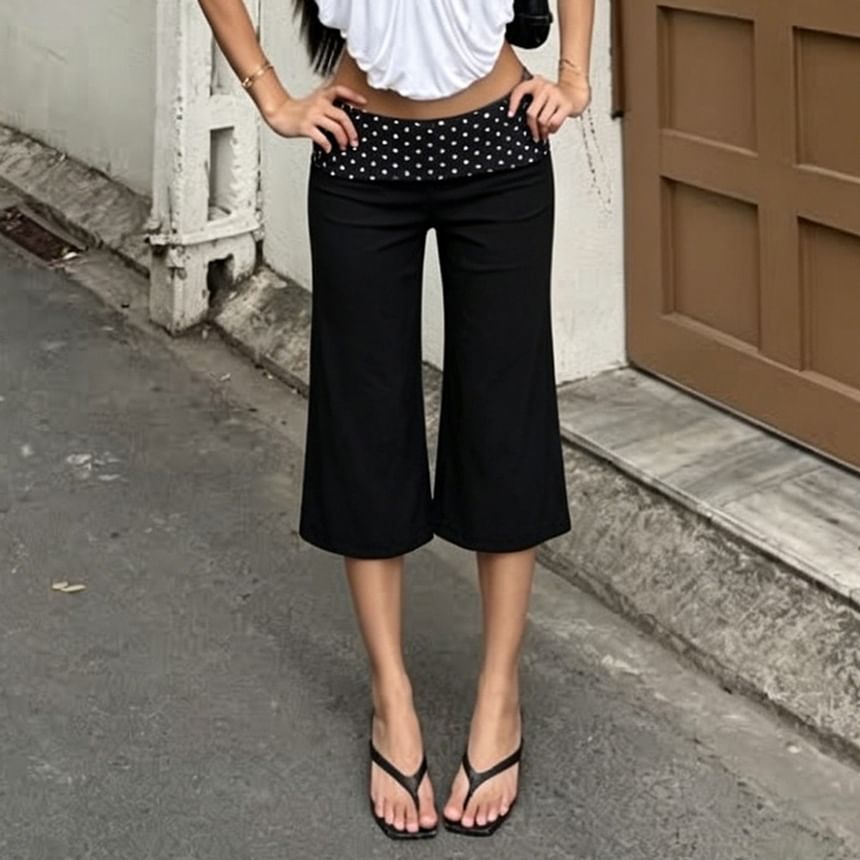 Low Waist Polka Dot Panel Boot-Cut Capri Pants