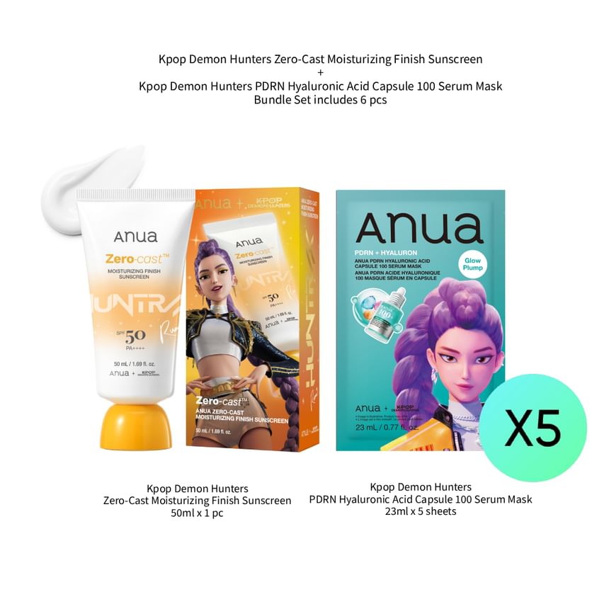 Bundle: Zero-Cast Moisturizing Finish Sunscreen Kpop Demon Hunters Collaboration + PDRN Hyaluronic Acid Capsule 100 Serum Mask Kpop Demon Hunters Collaboration