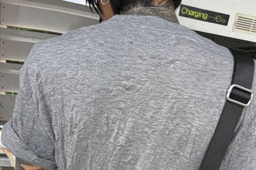 Short-Sleeve Crewneck Crumple Ribbed T-Shirt