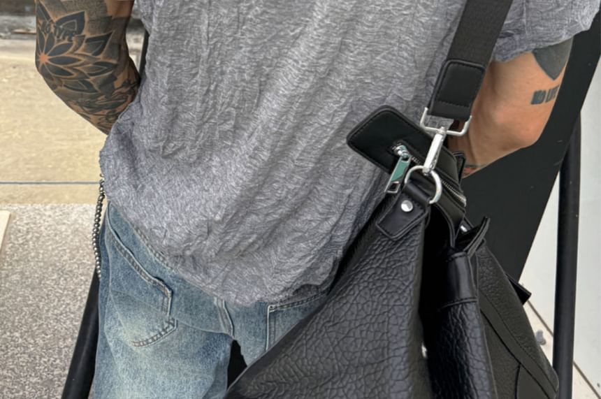 Short-Sleeve Crewneck Crumple Ribbed T-Shirt