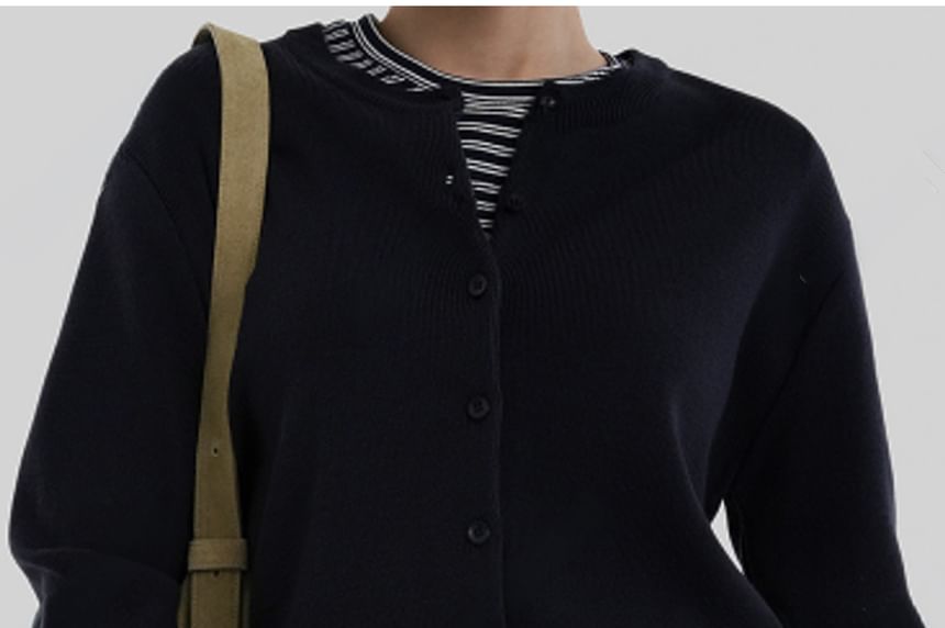 Long-Sleeve Button-Up Plain Cardigan