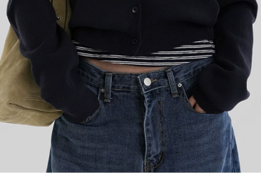 Long-Sleeve Button-Up Plain Cardigan