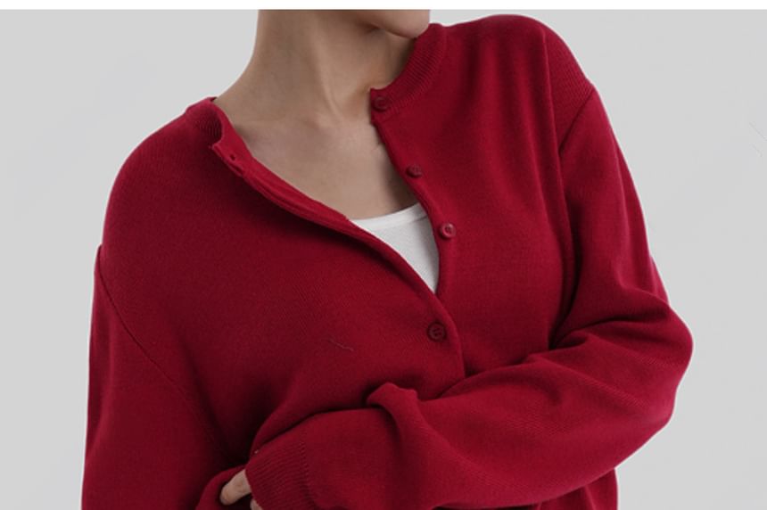 Long-Sleeve Button-Up Plain Cardigan
