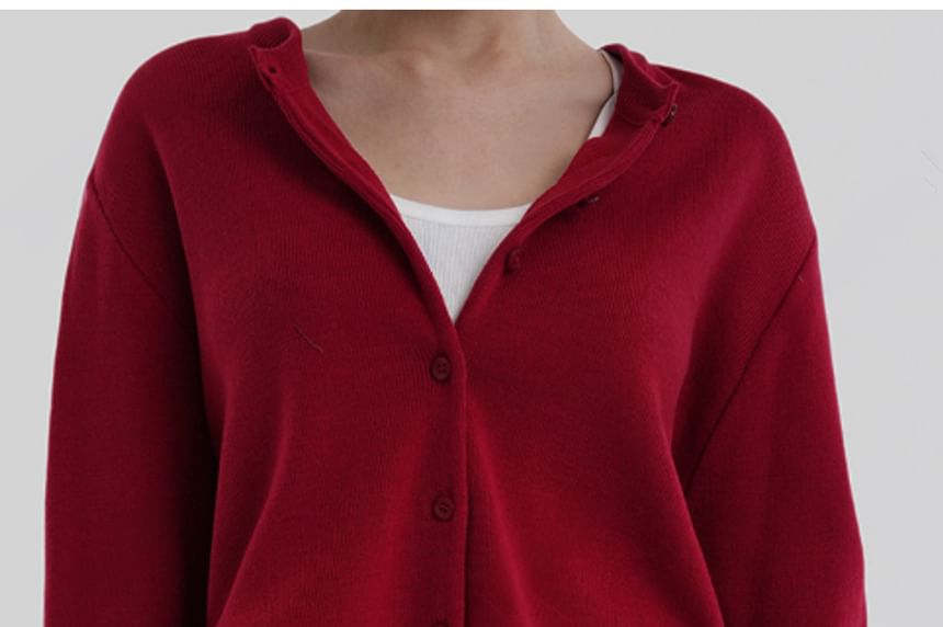 Long-Sleeve Button-Up Plain Cardigan